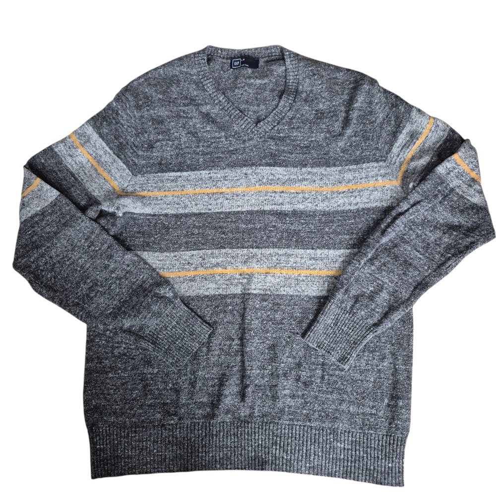 Gap Mens Size L Gray Cotton Blend V Neck Pullover Sweater